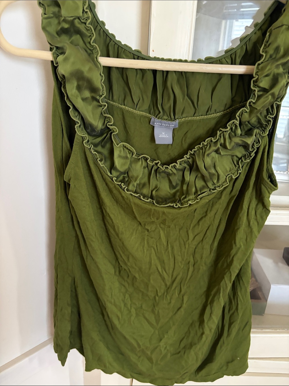 Ann Taylor Olive Ruffled Scoop Neck Tank